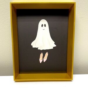 NWT Spooky Artwork Ghost with pink shoes painting on black background